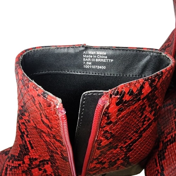 Bar III Red Snake Skin Print Pointed Toe Slip On Zip‎ Block Heel Bootie Size 7.5 - Picture 10 of 10